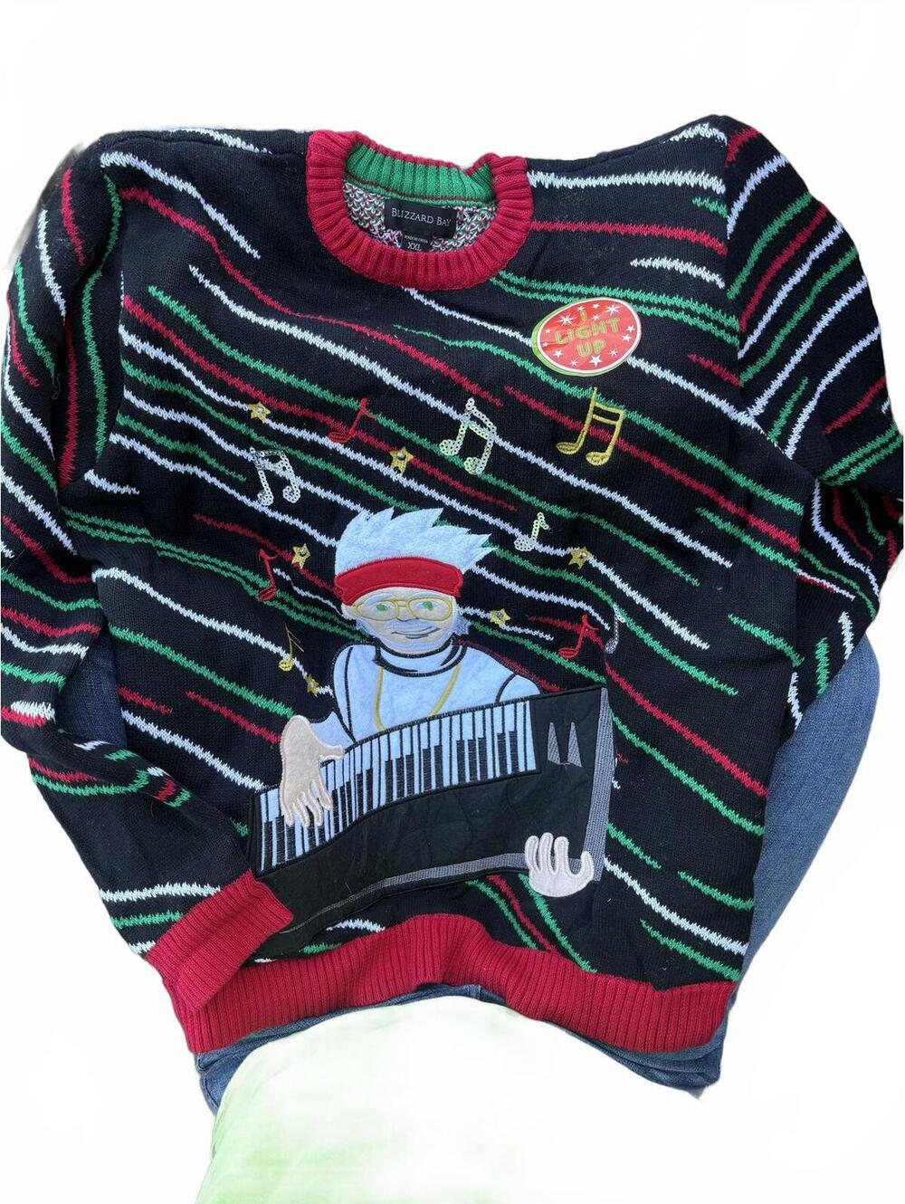 Blizzard Bay Light-Up Keytar Keyboard Ugly Christmas Sweater Mens XXL Black